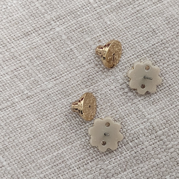 Tory Burch Gold and Cream Resin Logo Stud Earrings - Picture 6 of 6